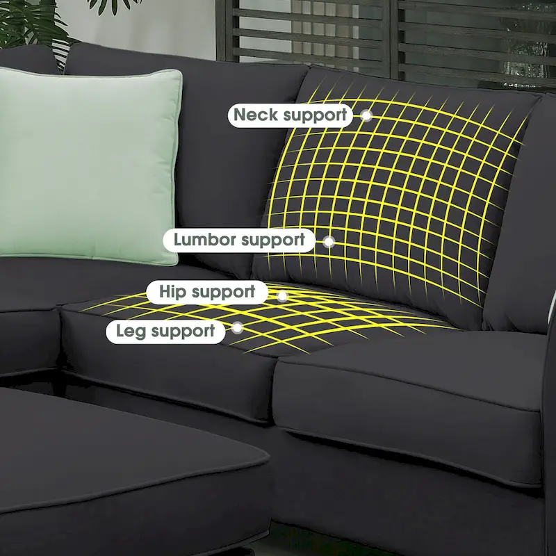 112*87  Sectional Sofa Couches Living Room Sets 7 Seats Modular Sectional Sofa with 3 Pillows, Black