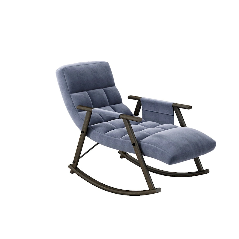 Casual folding rocking chair upholstered, lounge rocking chair adjustable high back and foot rest