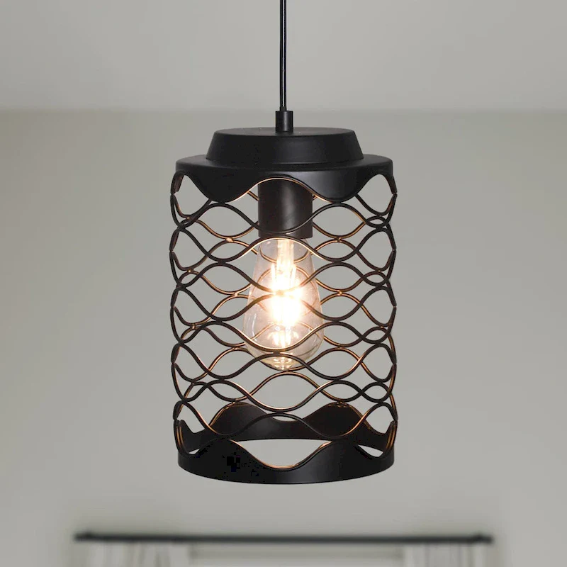 CurveCurio 7  Wave Design Matte Black Modern Industrial Pendant Light Single Light-E26 Base - 7  * 7  * 14