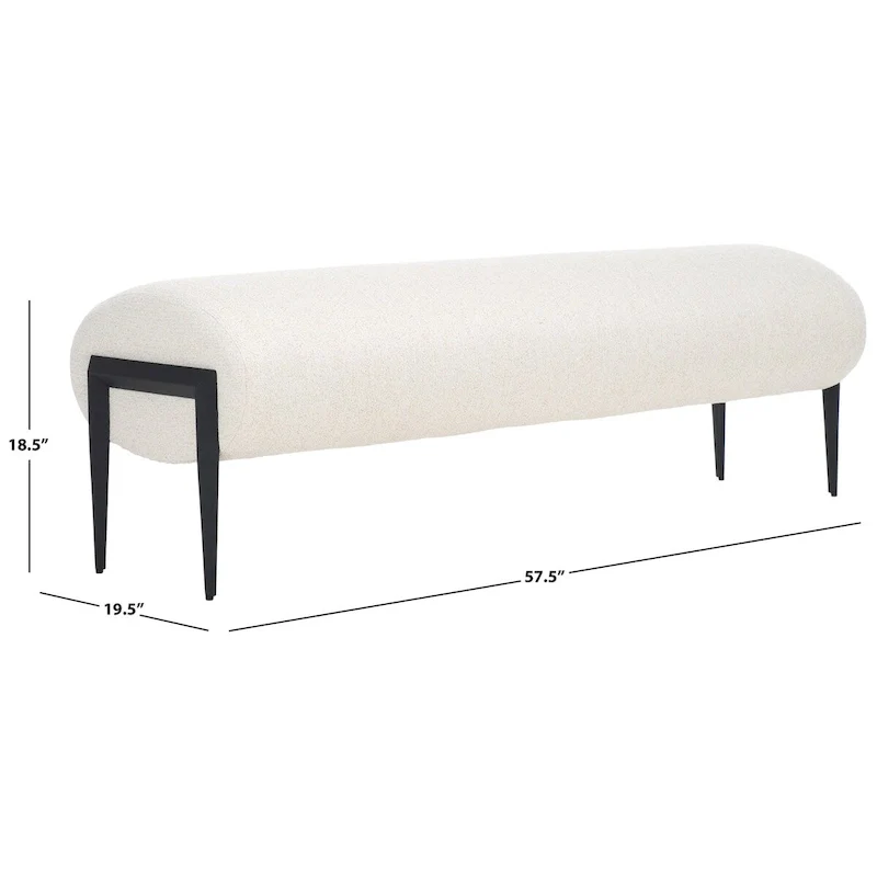 Upholstered Bench in Light Beige / Creme with Black Legs – Seats 2