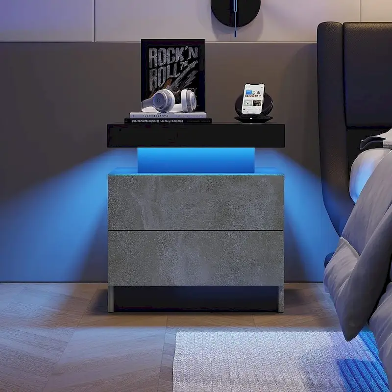19.3  Modern 2 Drawers LED Nightstand with Adjustable Lights