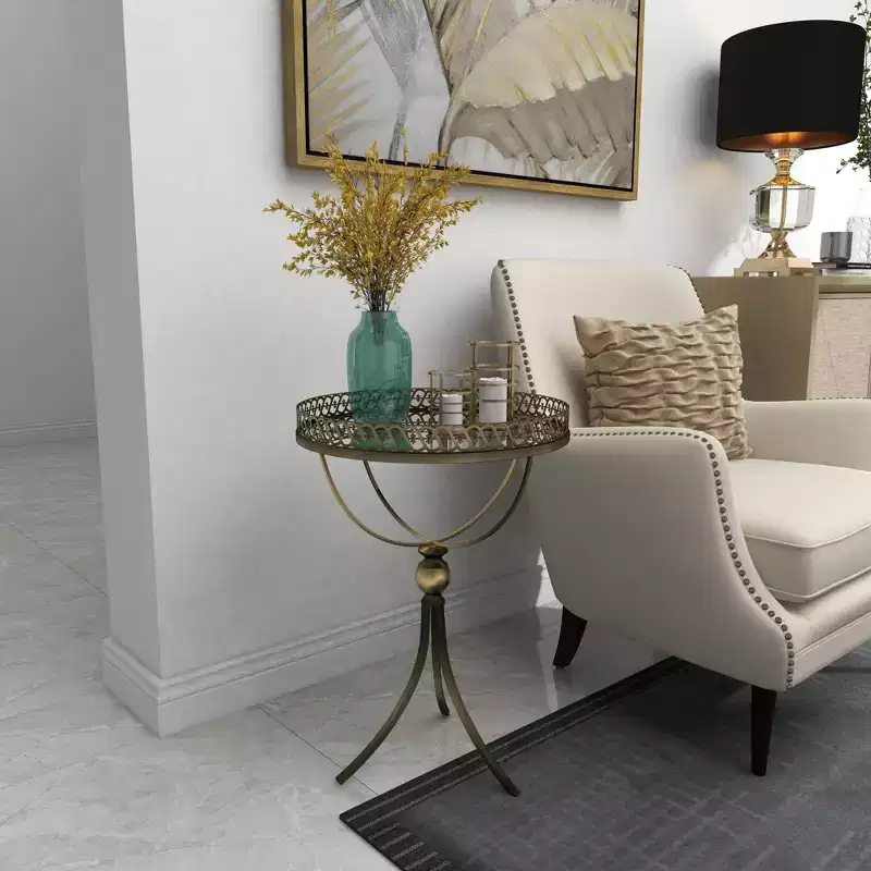Metal and Glass Round Pedestal Table Gold - Olivia & May