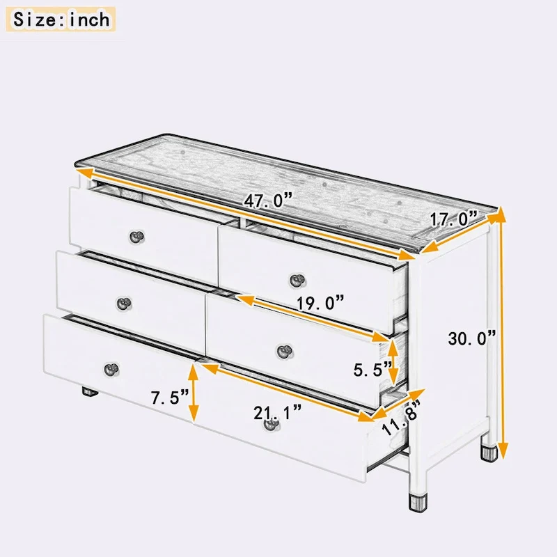 Wooden Storage Dresser with 6 Drawers