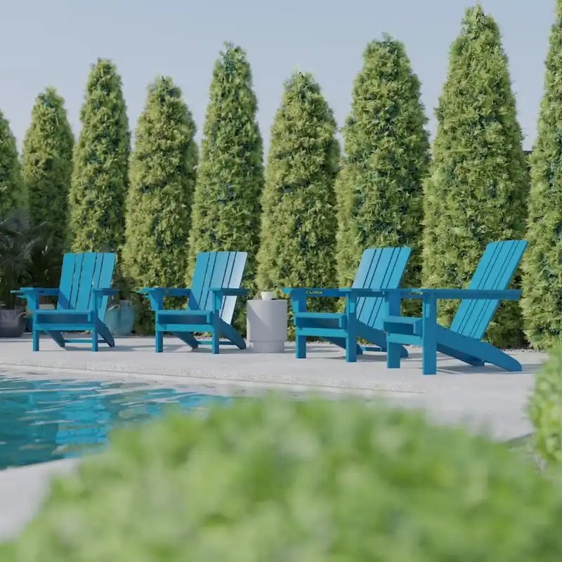 Set of 4 Commercial All-Weather Adirondack Chairs with Cupholders