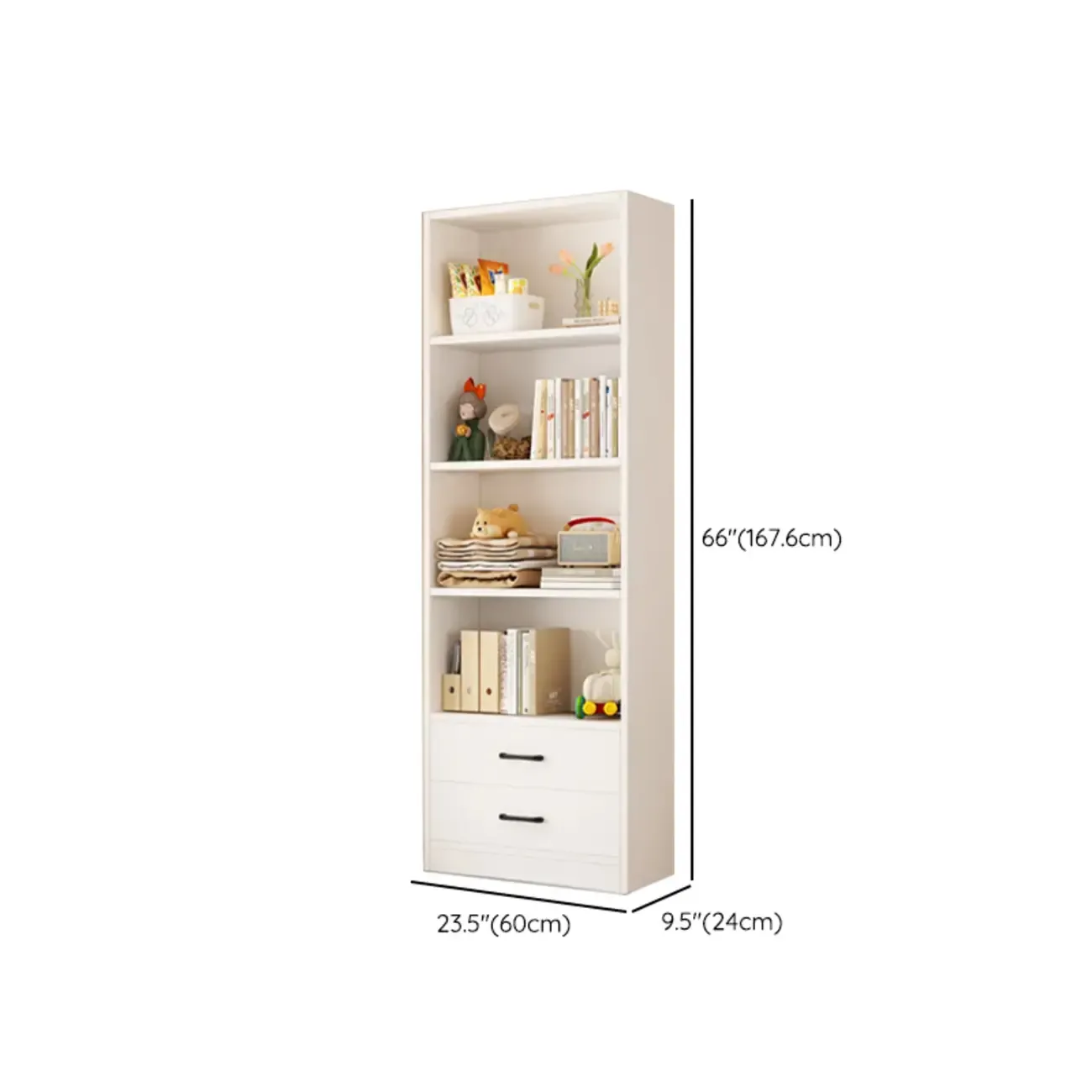 Spacious Vertical White 2-Shelf Wood Bookcase