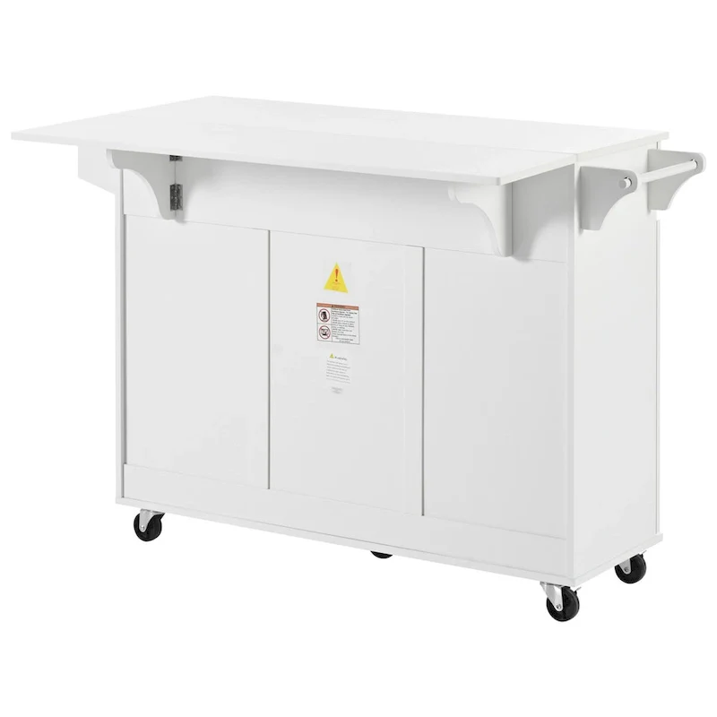 53.2in Rolling Kitchen Island with Drop Leaf with Spice Rack 2 Drawers