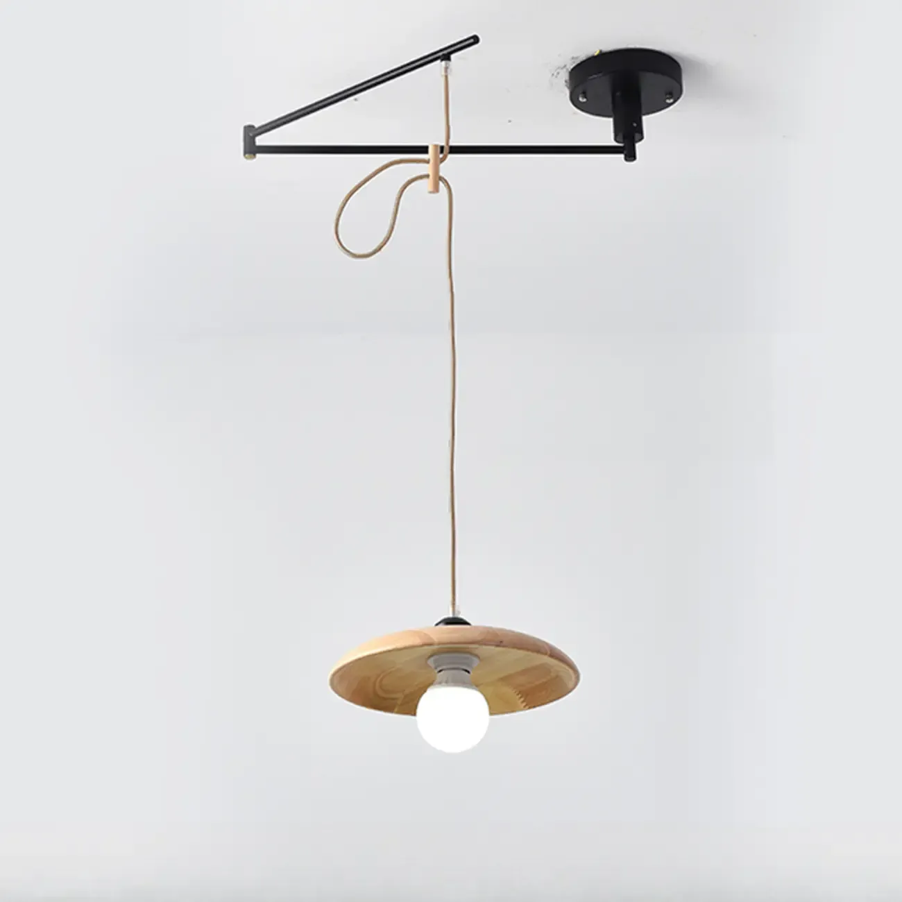 Modern Flexible Round Pendant Light in Solid Wood and Metal