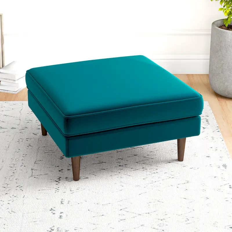Mid-Century Modern Square Velvet Ottoman