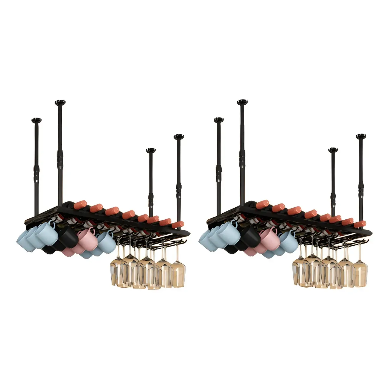 Industrial Metal Hanging Wine Rack with Glass Holder