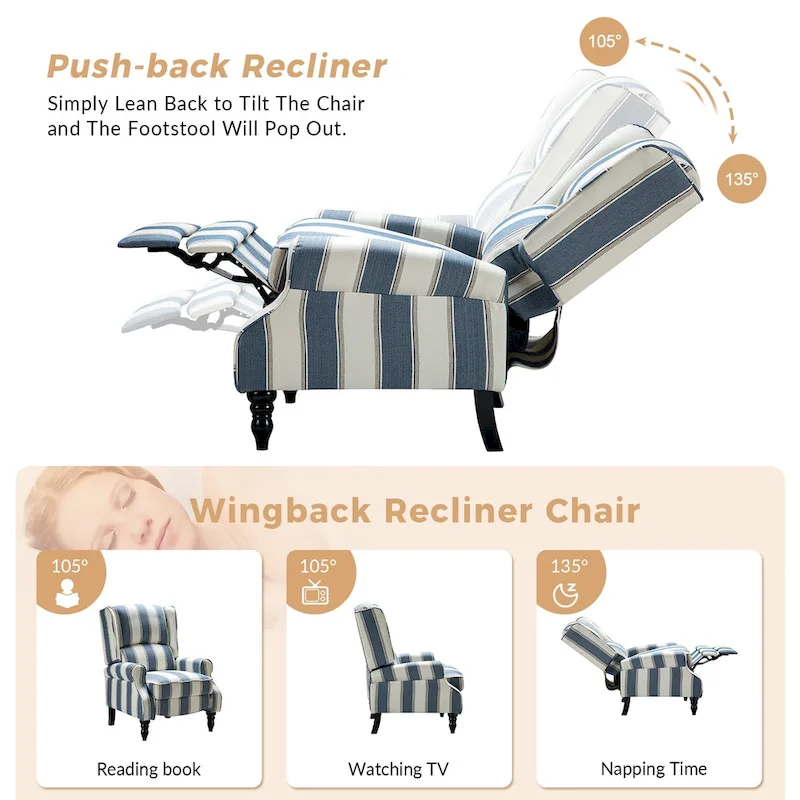 Olympus Upholstered Classic Manual Wingback Recliner with Solid Wood Legs Set of 2 by HULALA HOME