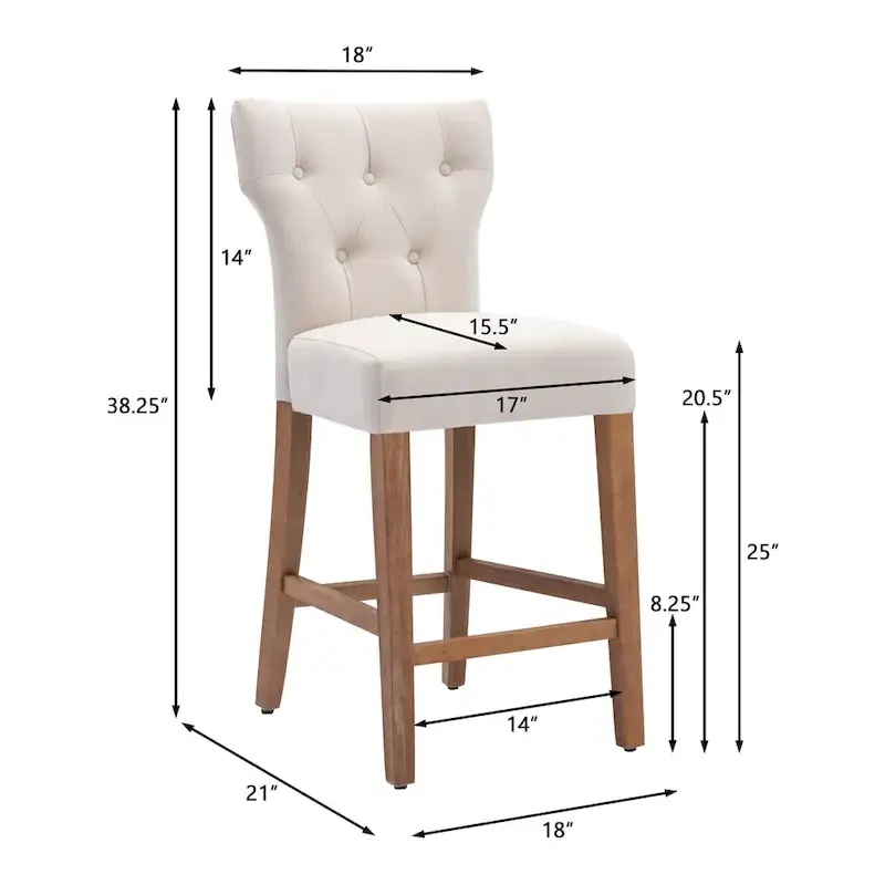 25 Inches Fabric Counter Height Bar Stools Button Tufted Upholstered Island Chairs Set of 2