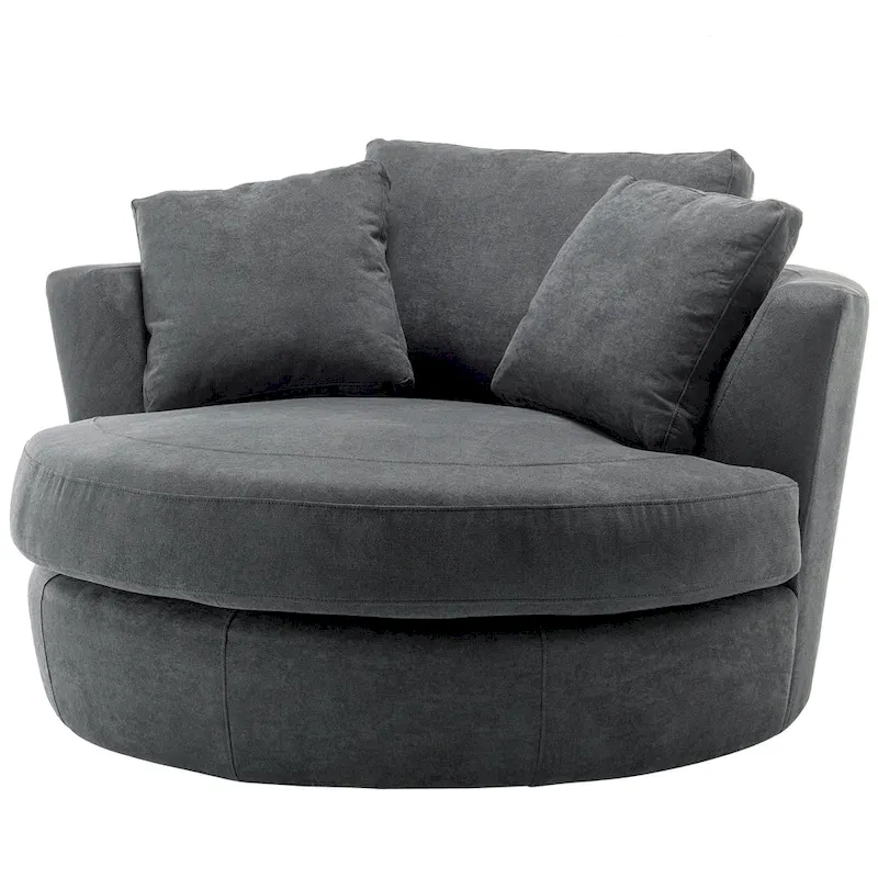 54 Wide Elegant Round Swivel Barrel Chair, Chair and a Half
