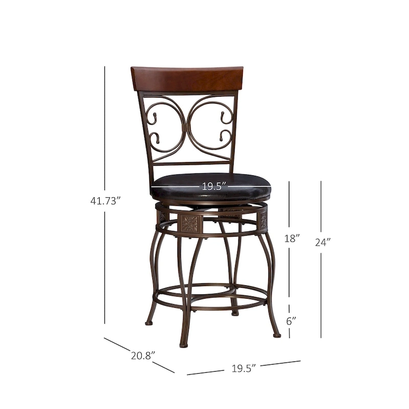 Onyx Big & Tall 360 Swivel Metal and Wood Scroll Counter Stool
