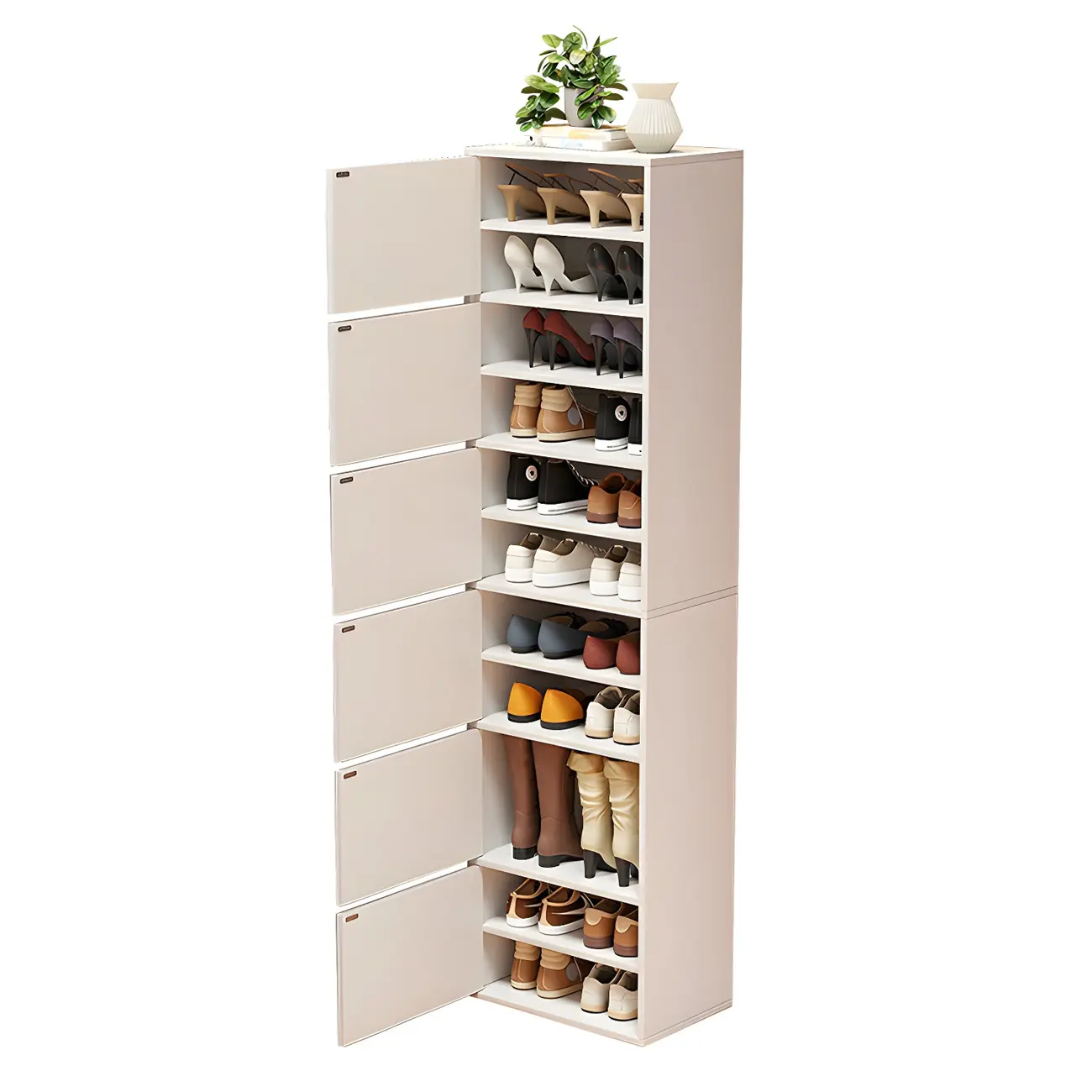 Modern White Tall Shoe Cabinet with Adjustable Shelves