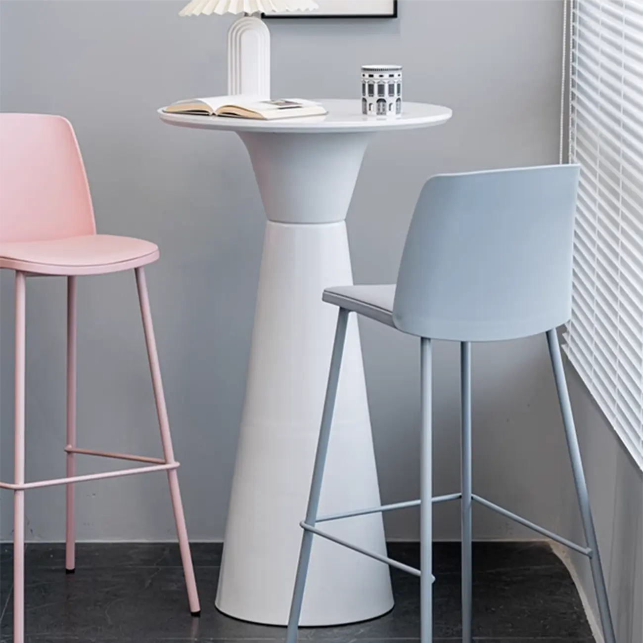 Elegant Pedestal Round White Marble Bar Table