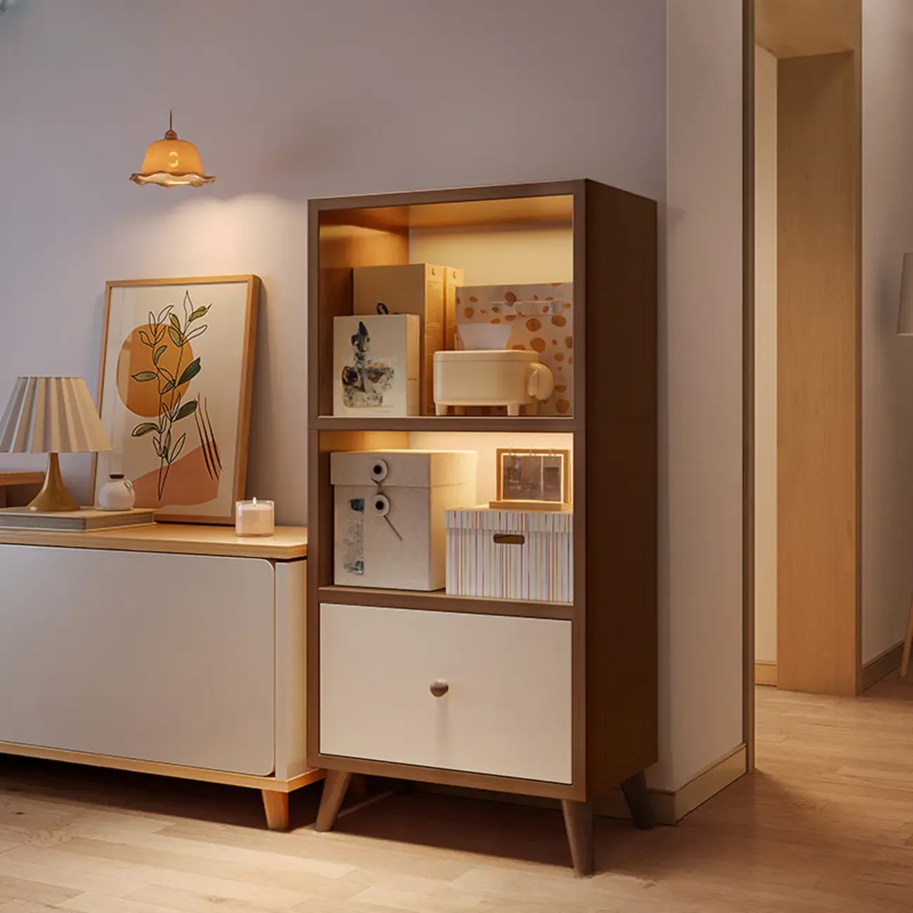 Modern Rectangular Bookshelf with Drawers
