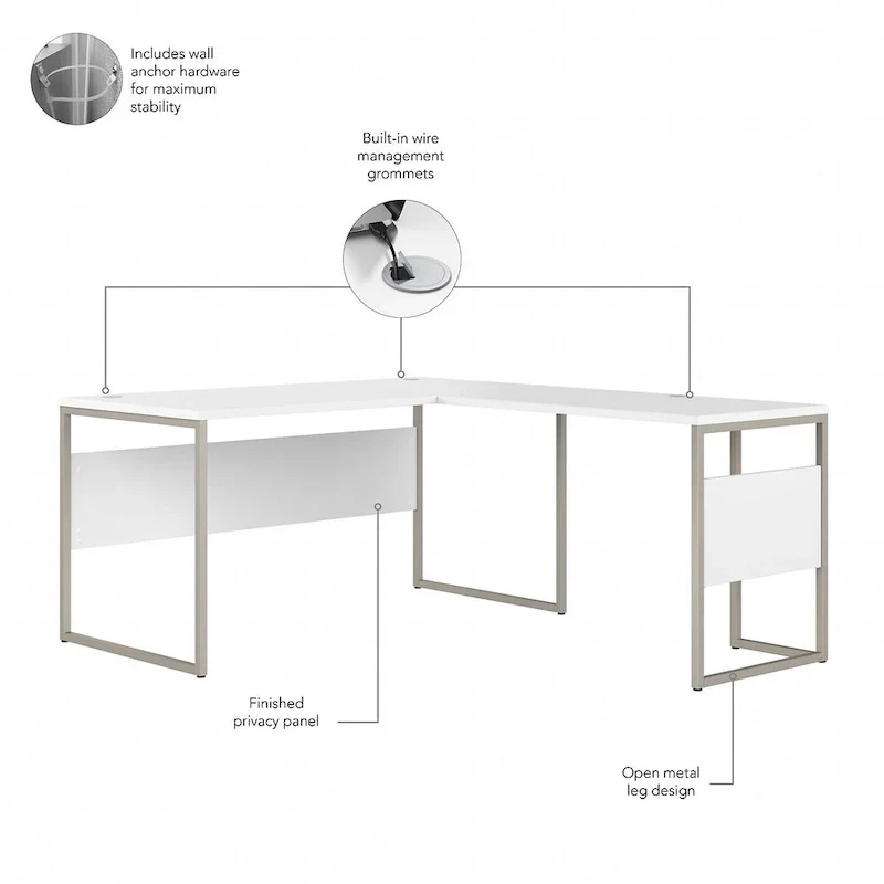 60W x 30D L-Shaped Table Desk with Metal Legs