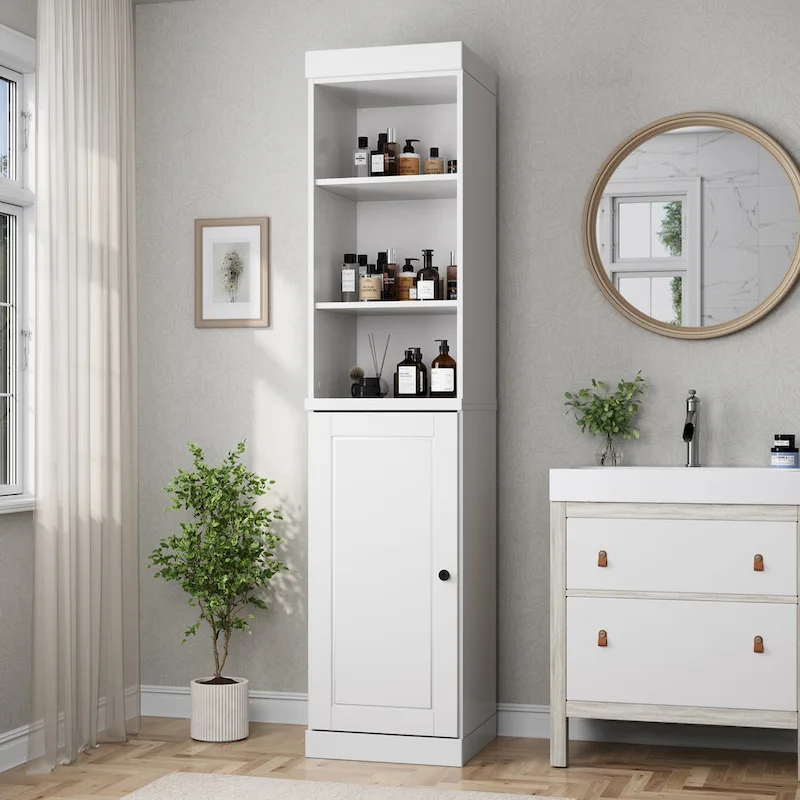 100% Solid Wood 16.5 Bathroom Storage Cabinet with Solid Doors and Adjustable Shelves