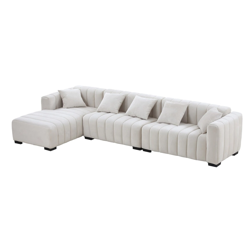 Channel Tufted Sofa Velvet Upholstered Left Chaise Modular Sofa