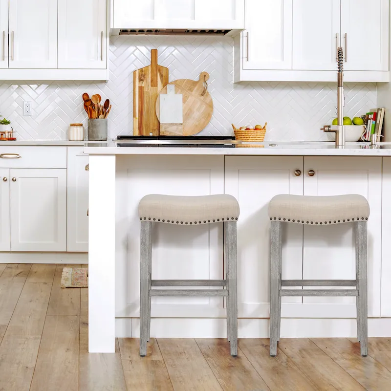 Upholstered Polyester Gray 29 Inch Bar Stool