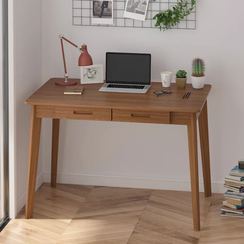 Home Office Desk - 39.4W, MDF & Solid Wood, 2 Drawers, 120 lbs Capacity, Classic Style