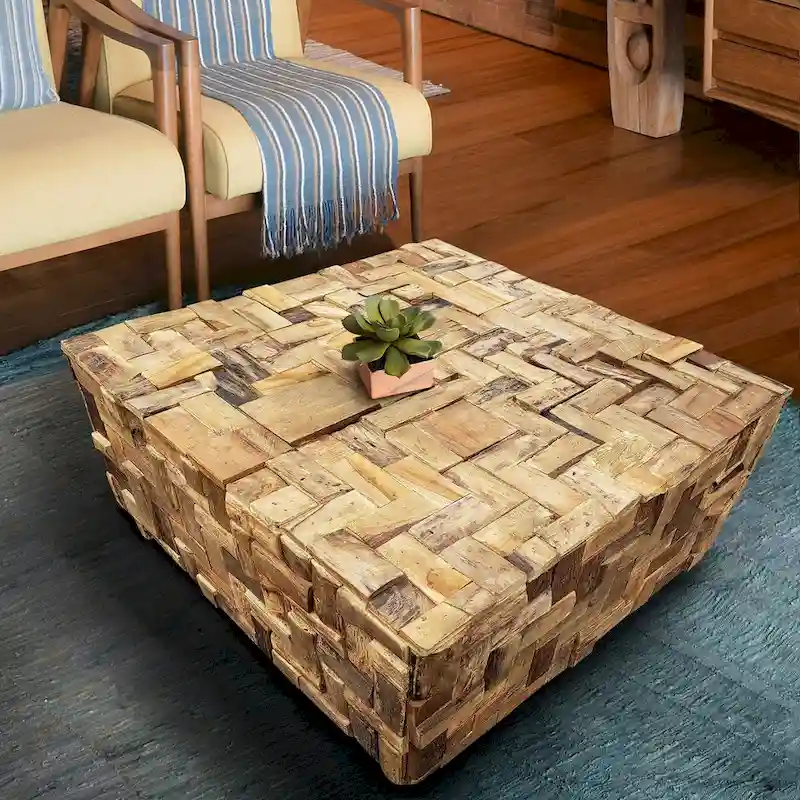 Chic Teak Rustic Recycled Teak Wood Java Coffee Table, 32 inch