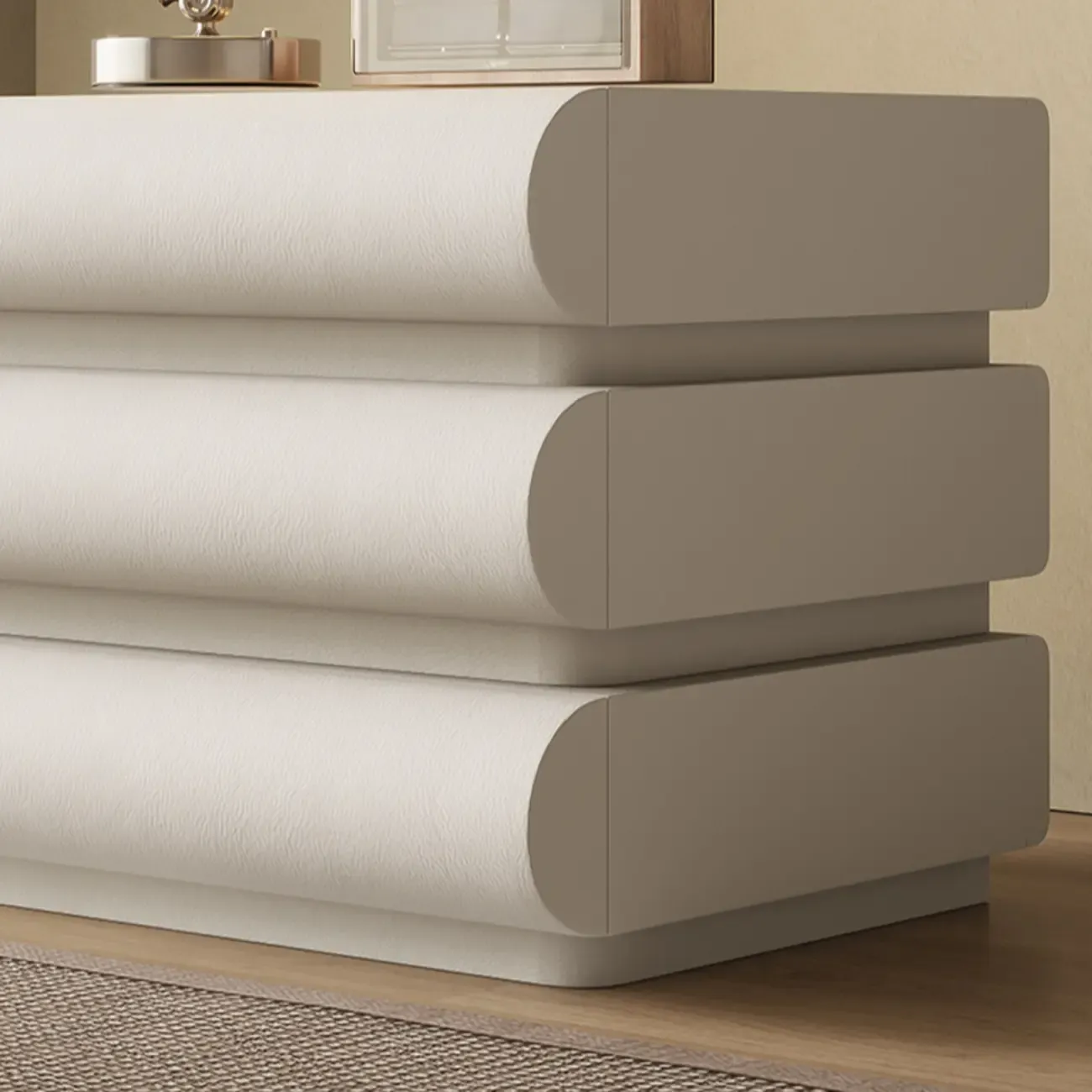 Modern Bedside Table with 3 Drawers in Off-White