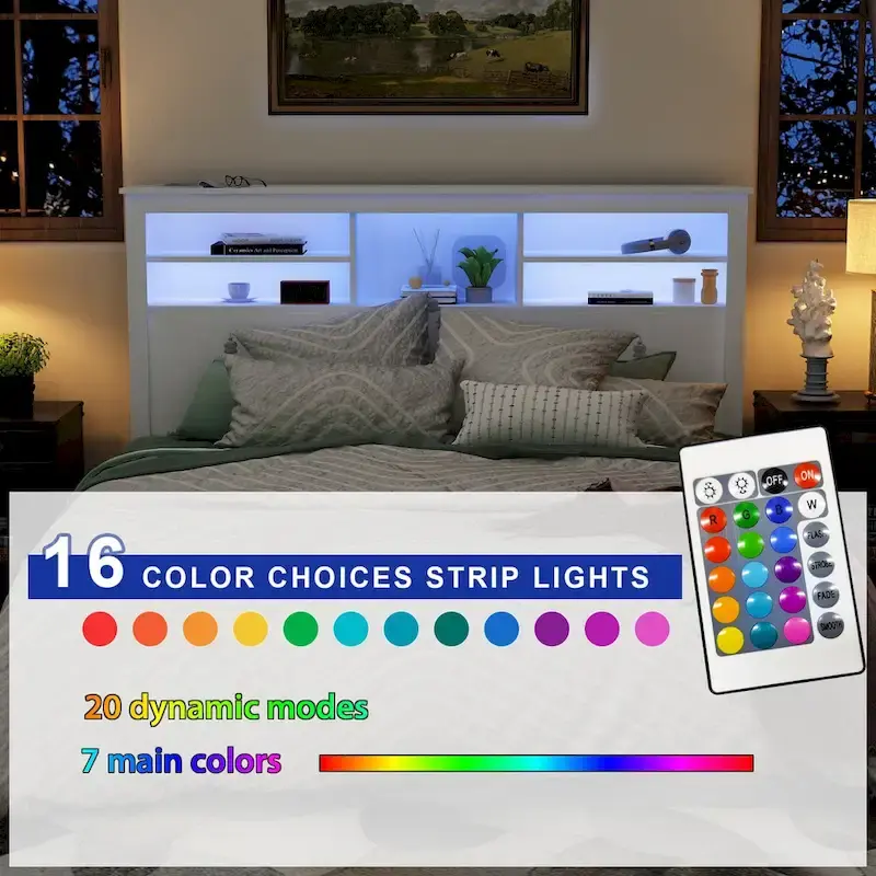 65 W Timechee Wooden Bookcase Headboard With Light