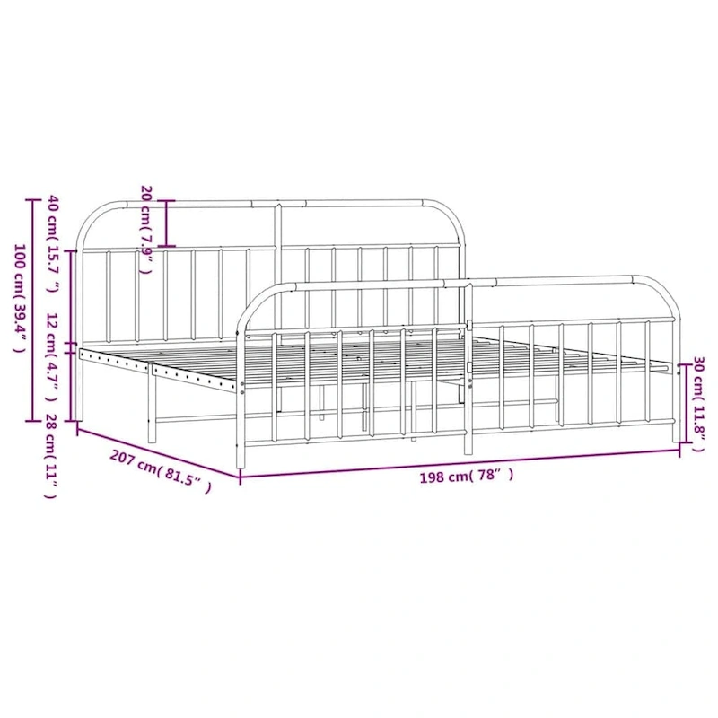 vidaXL 12 Inches Metal Bed Frame No Mattress