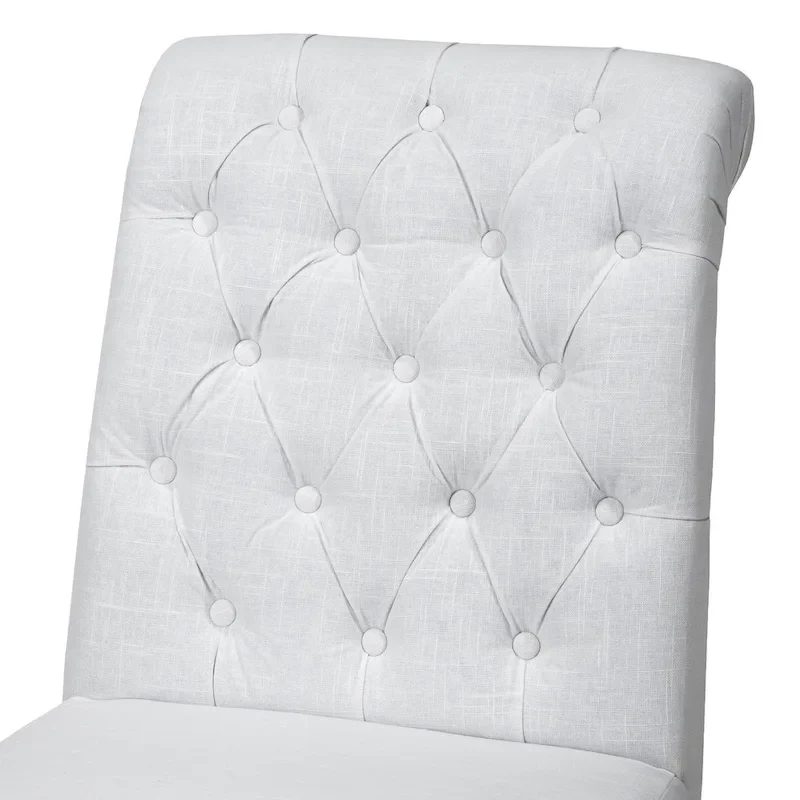 Feni Dining Parsons Chair Set of 2, Tufted Rolled, Off White Linen