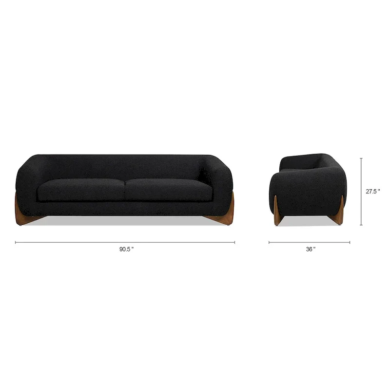 90.5 Boucle Upholstered Sofa with Wood Legs
