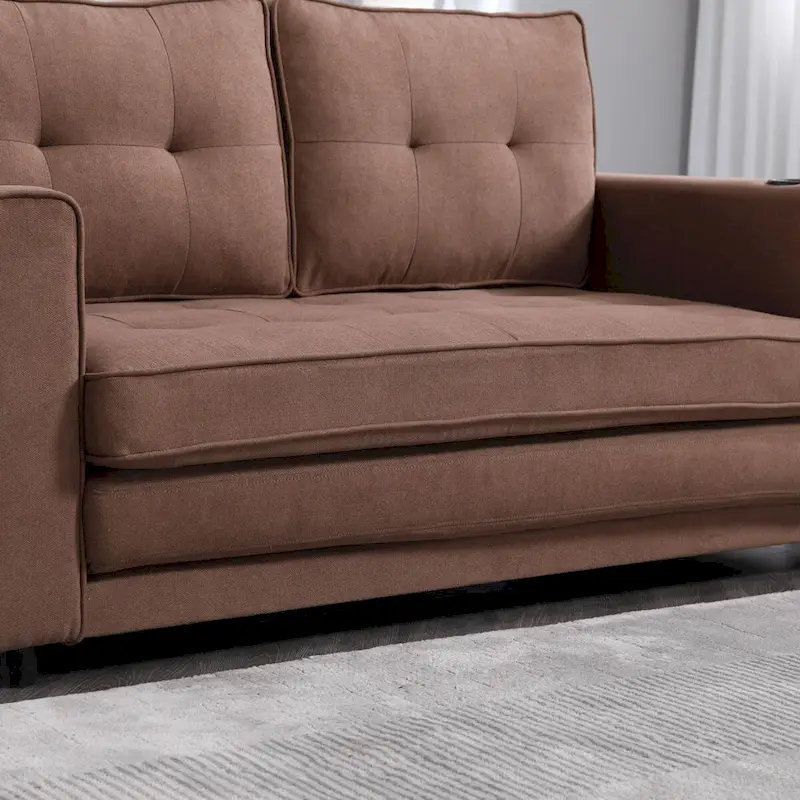 Oaks Aura Upholstered Futon Sofa with Pull-Out Sleeper Couch, Muticolour Choice Foldable Tufted Loveseat With Cup Holder