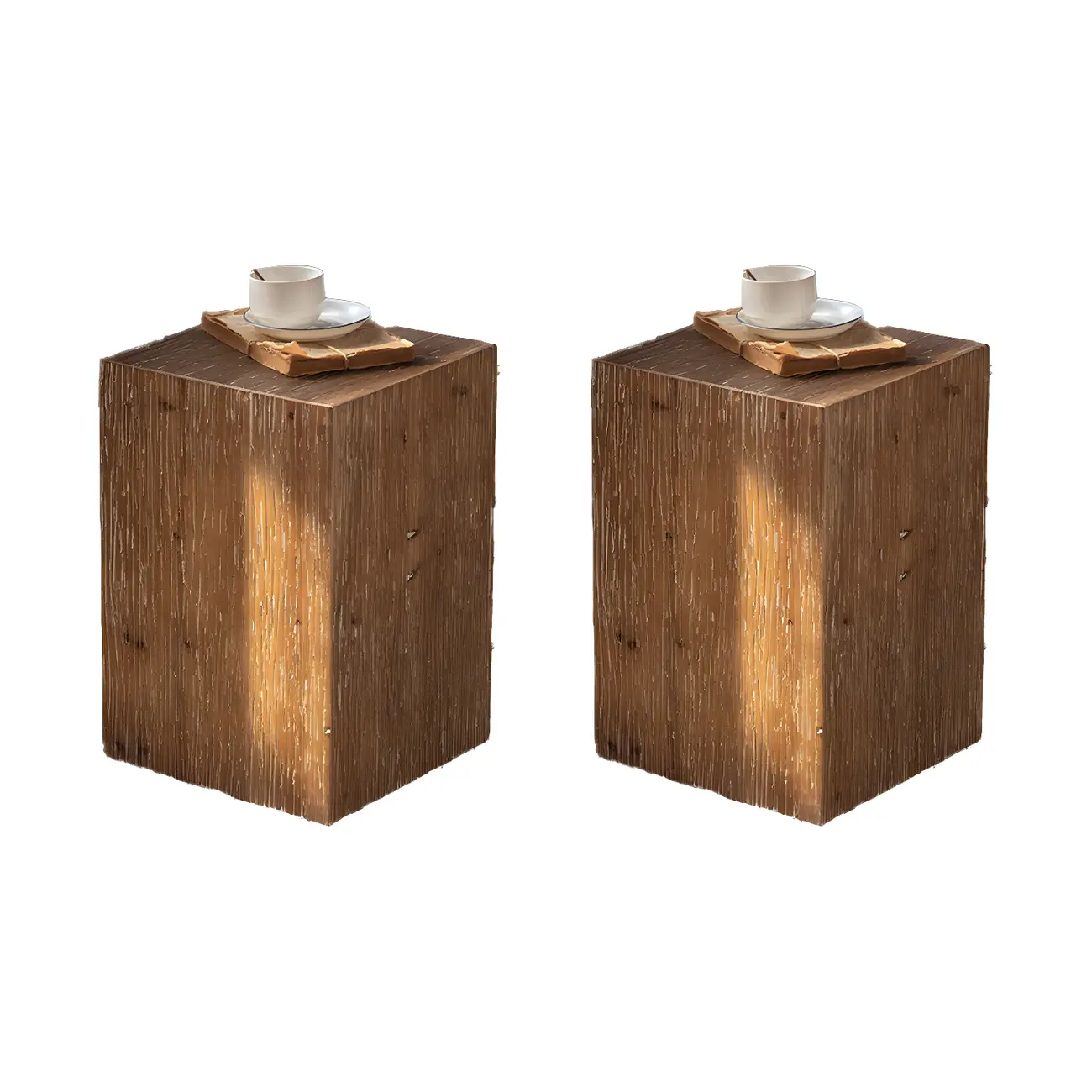 Elegant Geometric Wooden Block Accent Side Table