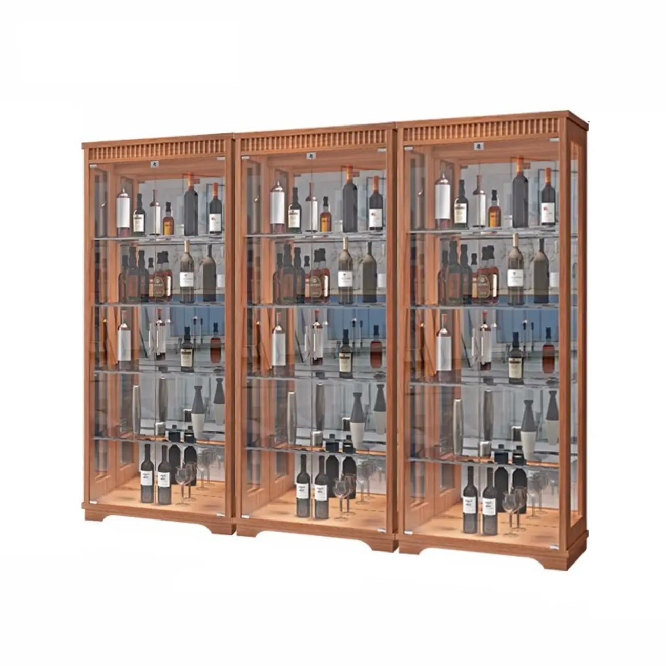 Modern Natural Wood Wine Rack with Glass Shelf