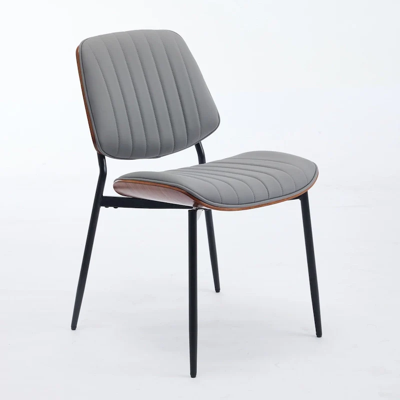 2PCS Faux Leather Chair with Metal Legs