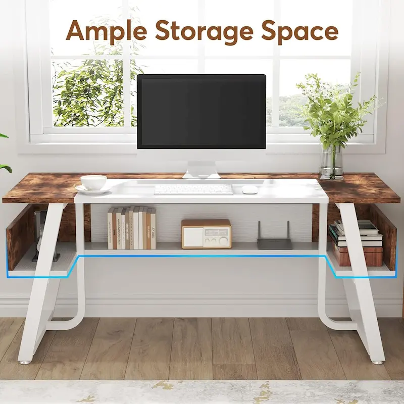 63 Inches Large Executive Desk with Bottom Shelves