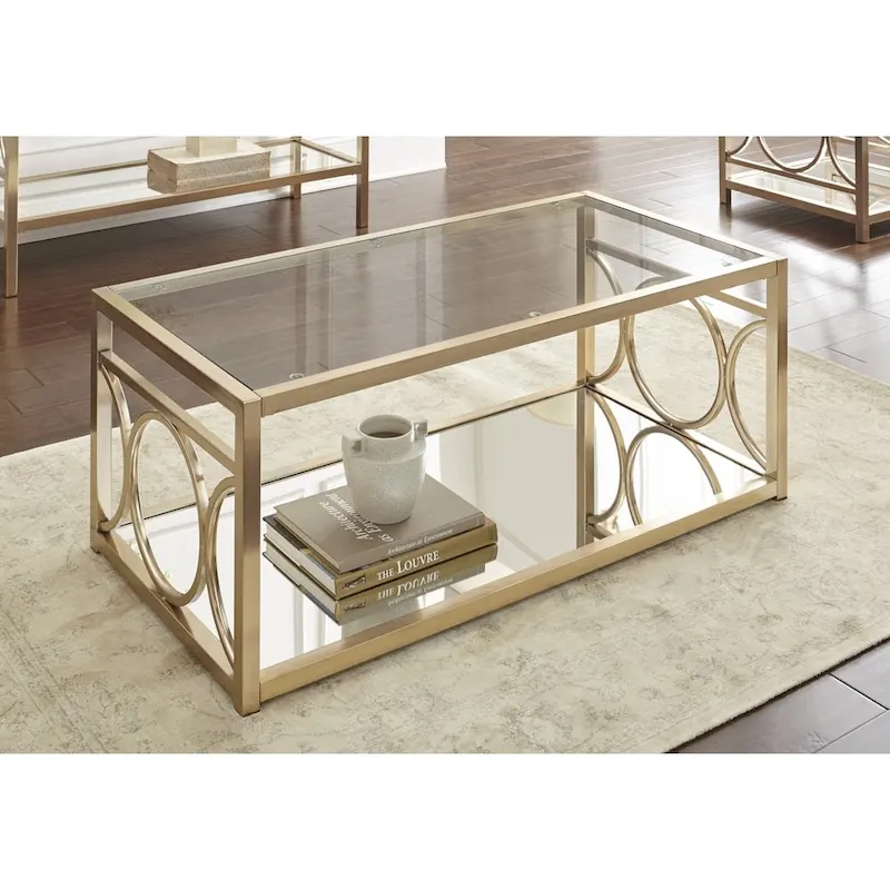Steve Silver Oria Goldtone Metal and Tempered Glass Coffee Table