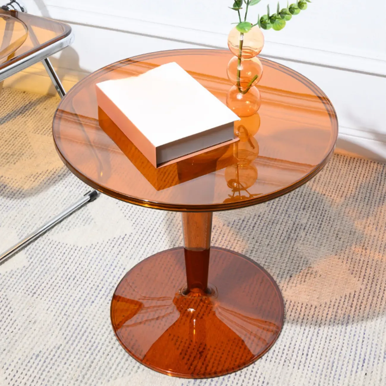 Minimalist Pedestal Round Acrylic End Table for Living Room