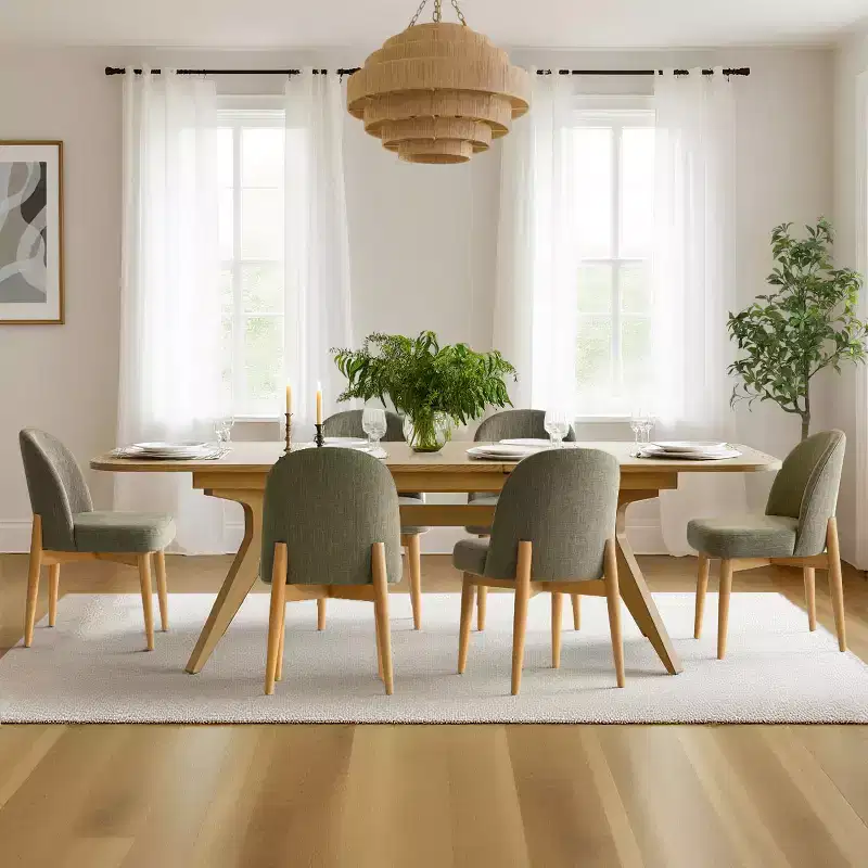 7-Piece Dining Table Set, 78-96 Extendable Trestle Base Table with Upholstered Chairs Featuring Solid Wood Legs-Panipeachy