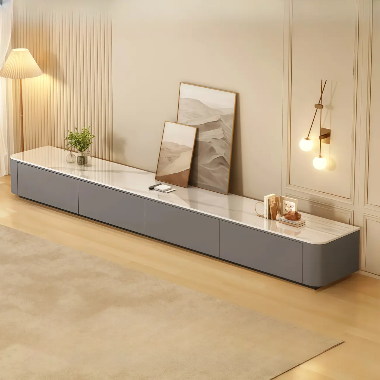 63 Sintered Stone Top Long TV Stand with Cable Management