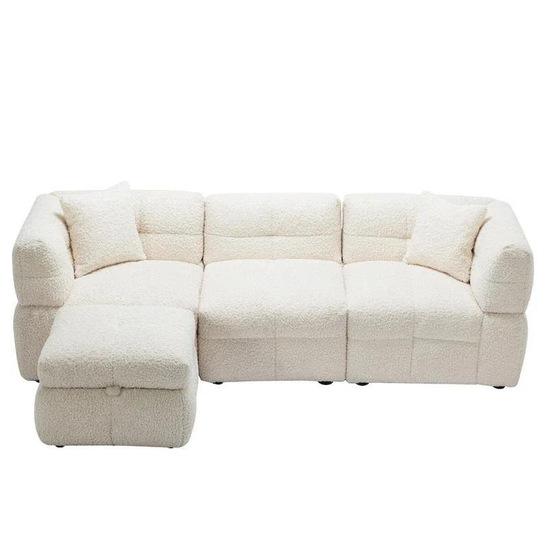 87.7  Sectional Sofa Cozy Teddy Fleece Fabric Sectional Sofa Couch