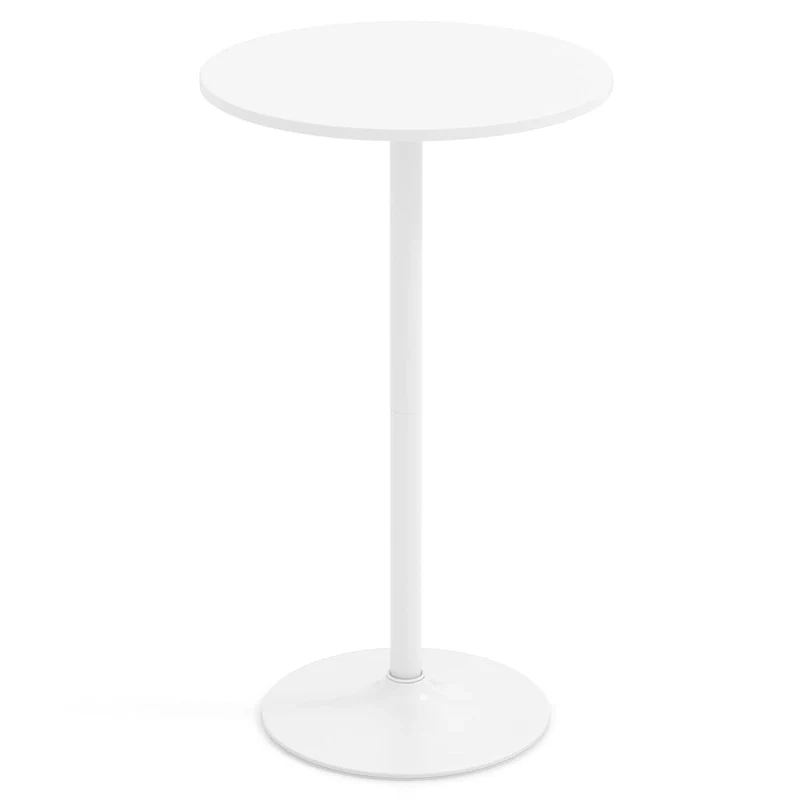 White Round Bistro Table, Adjustable 2-Height (22" or 40"), MDF & Metal Base, 1-Person, 120 lbs