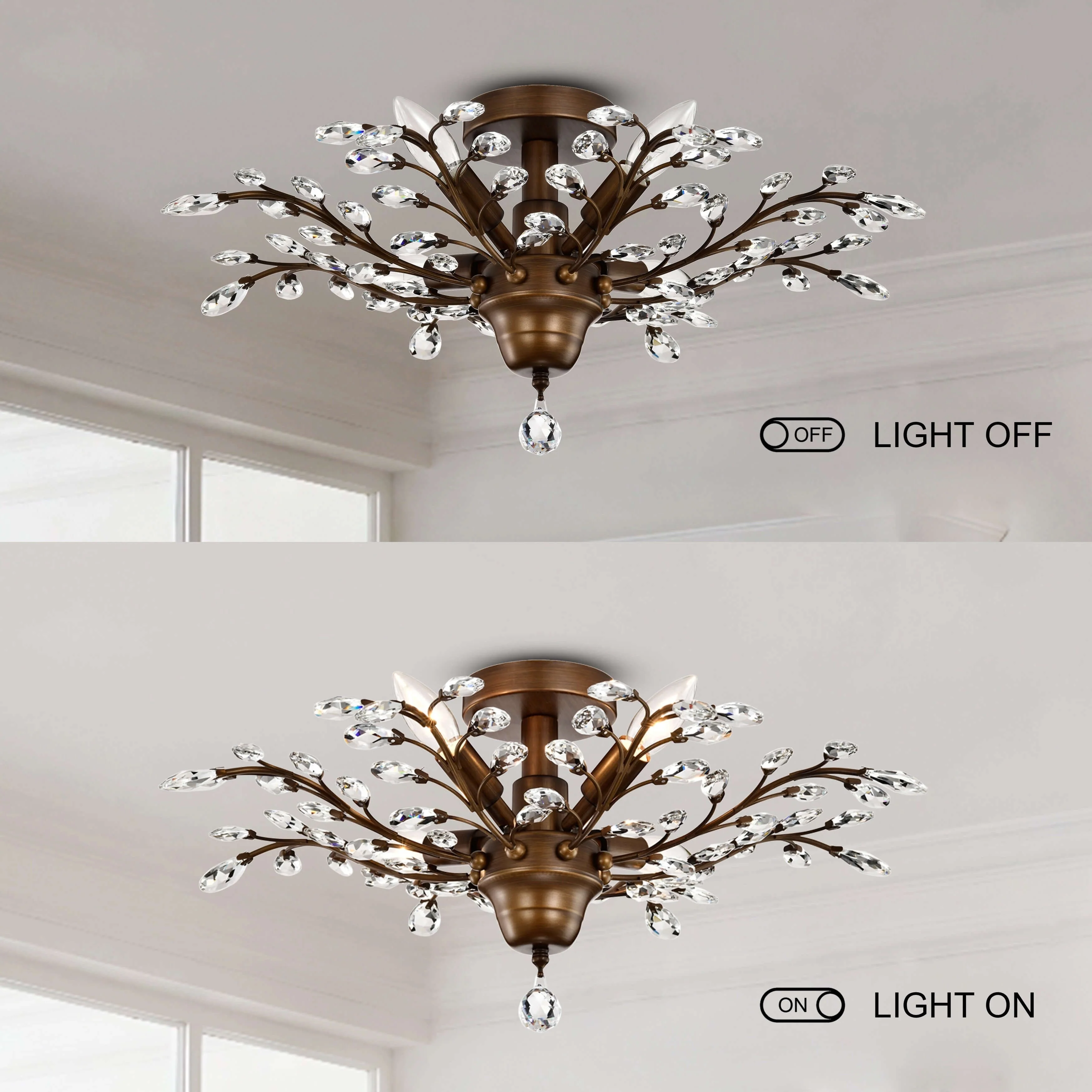 Holly 4-light Crystal Leaves Flush Mount