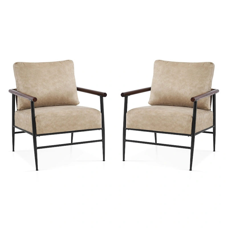 MCombo Set of 2 Modern Accent Chairs, Armchair with Upholstered Cushion, Leathaire Fabric Lounge Chairs for Living Room 4748