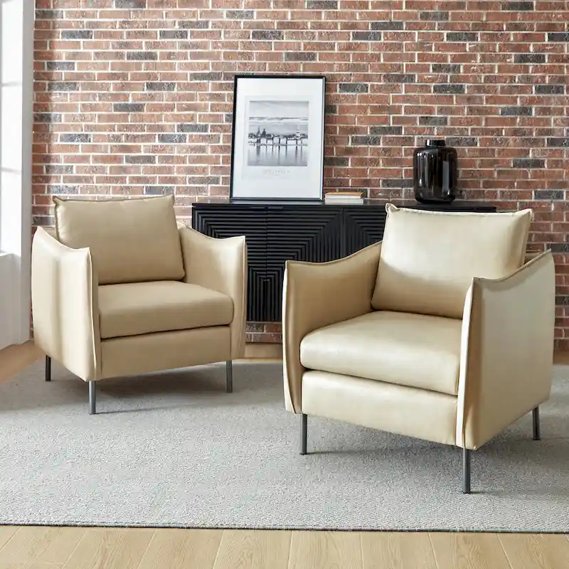 Jaime Modern Vegan Leather Accent chair with Metal Legs Set of 2 by HULALA HOME