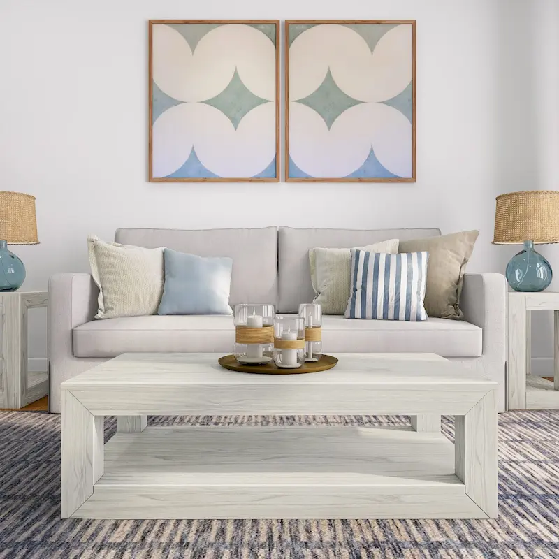 Plank and Beam Modern Rectangular Coffee Table with Shelf