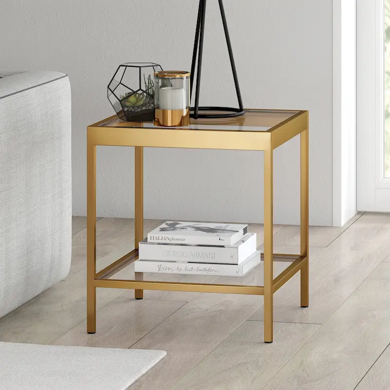 Alexis Modern Metal and Glass Square Side Table
