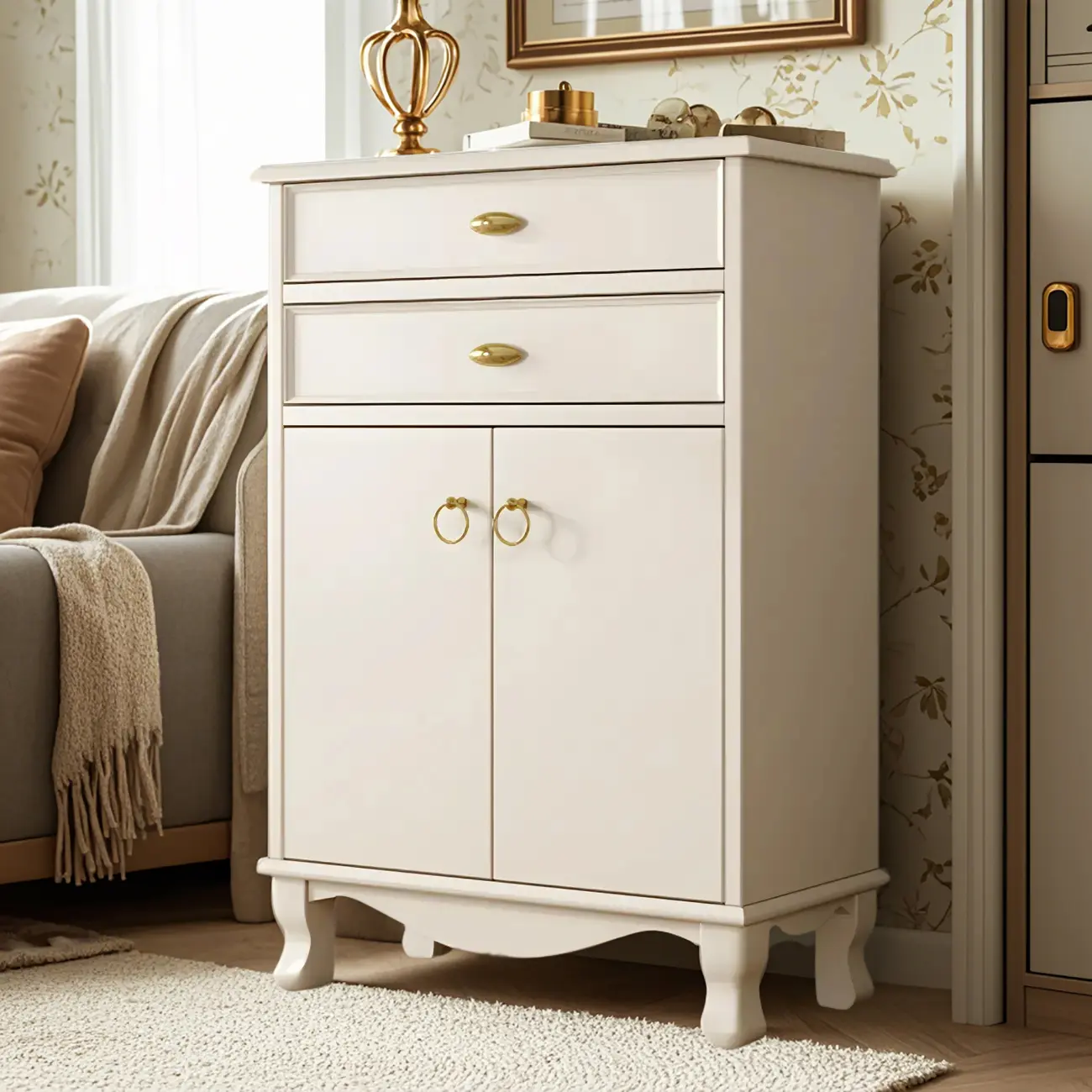 41H White Oak Wood Combo Dresser with Cabinet