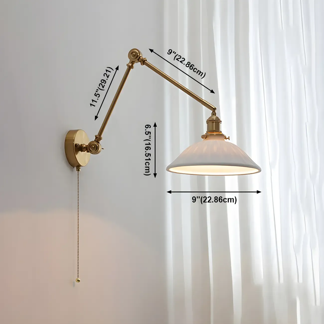 Classic Gold Metal Swing Arm Ceramics Shade Wall Light