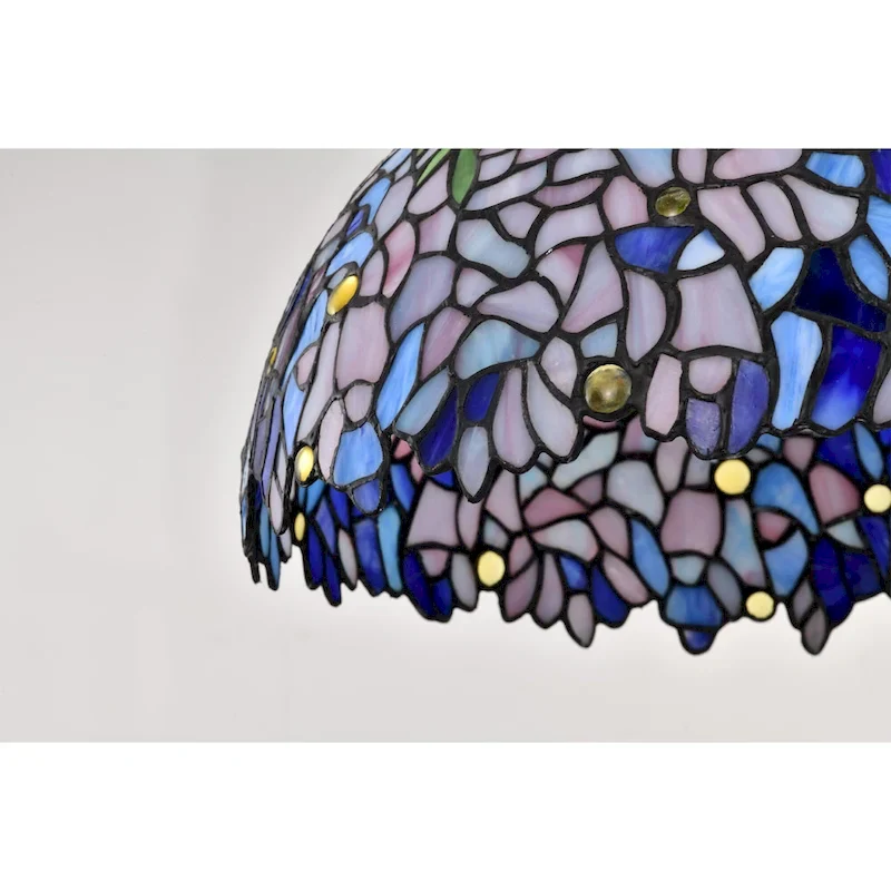Rikkie 2-Light Wisteria Design Stained Glass Shade Tiffany-Style Pendant Lamp